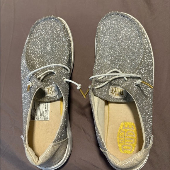 Hey Dude Women's Glitter Silver Slip-On Moccasins - Picture 2 of 8